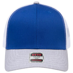 OTTO 112-1 6 Panel Mid Profile Mesh Back Trucker Cap - HeatherGray/Royal/White - HeatherGray/Royal/White / 7 3/8’’ - 7