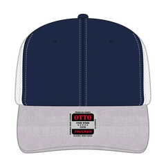 OTTO 112-1 6 Panel Mid Profile Mesh Back Trucker Cap - HeatherGray/Navy/White - HeatherGray/Navy/White / 7 3/8’’ - 7