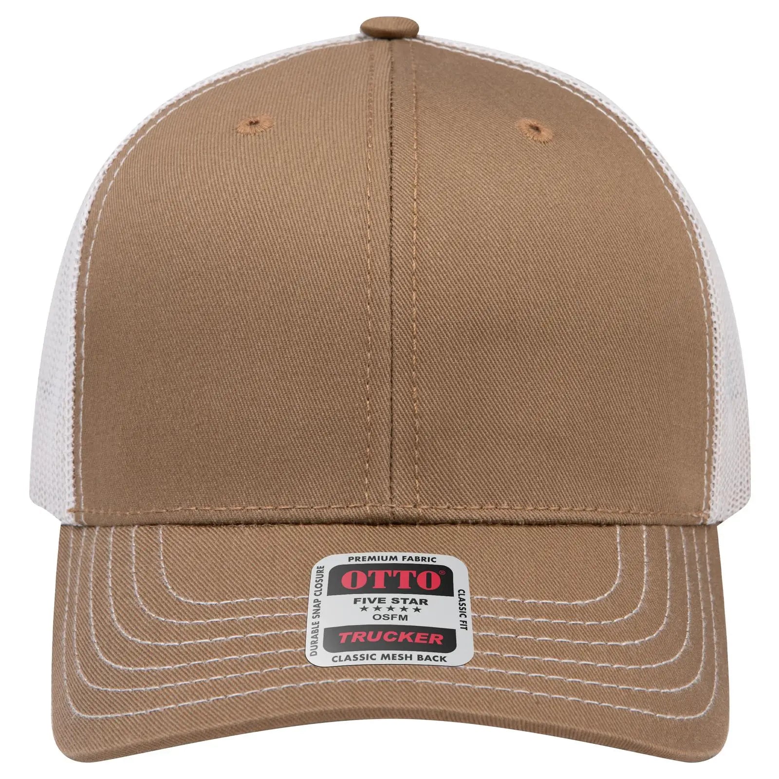 OTTO 112-1 6 Panel Mid Profile Mesh Back Trucker Cap - Coy.Brn/Coy.Brn/Lt.Khk - Coy.Brn/Coy.Brn/Lt.Khk / 7 3/8’’ - 7