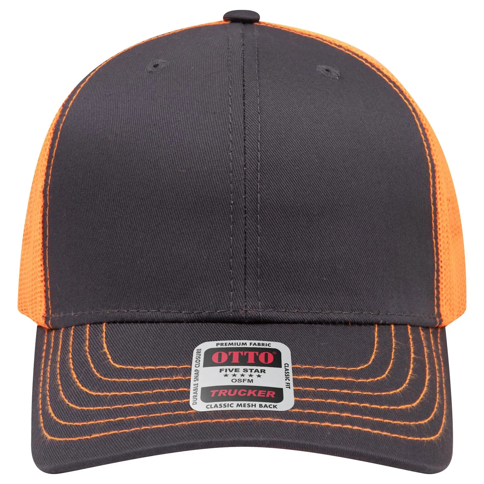 OTTO 112-1 6 Panel Mid Profile Mesh Back Trucker Cap - Ch.Gry/Ch.Gry/N.Org - Ch.Gry/Ch.Gry/N.Org / 7 3/8’’ - 7 5/8’’