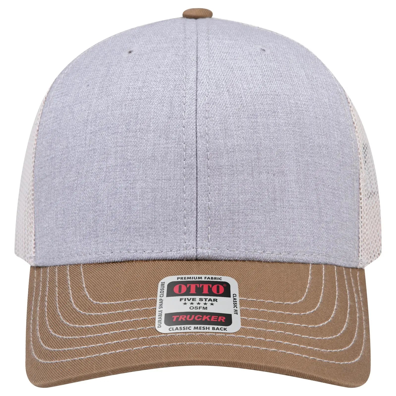 OTTO 112-1 6 Panel Mid Profile Mesh Back Trucker Cap - Coy.Brn/H.Gry/Lt.Khk - Coy.Brn/H.Gry/Lt.Khk / 7 3/8’’ - 7 5/8’’