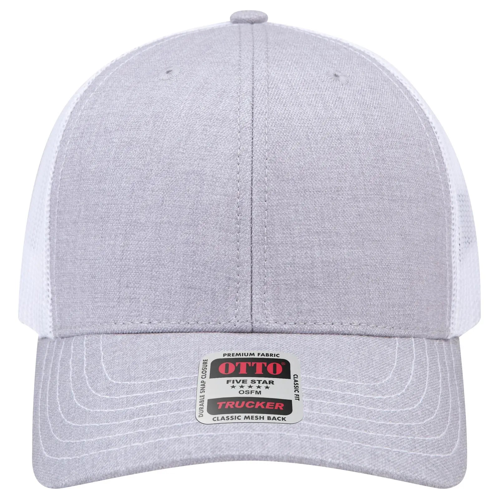 OTTO 112-1 6 Panel Mid Profile Mesh Back Trucker Cap - HeatherGray/HeatherGray/White