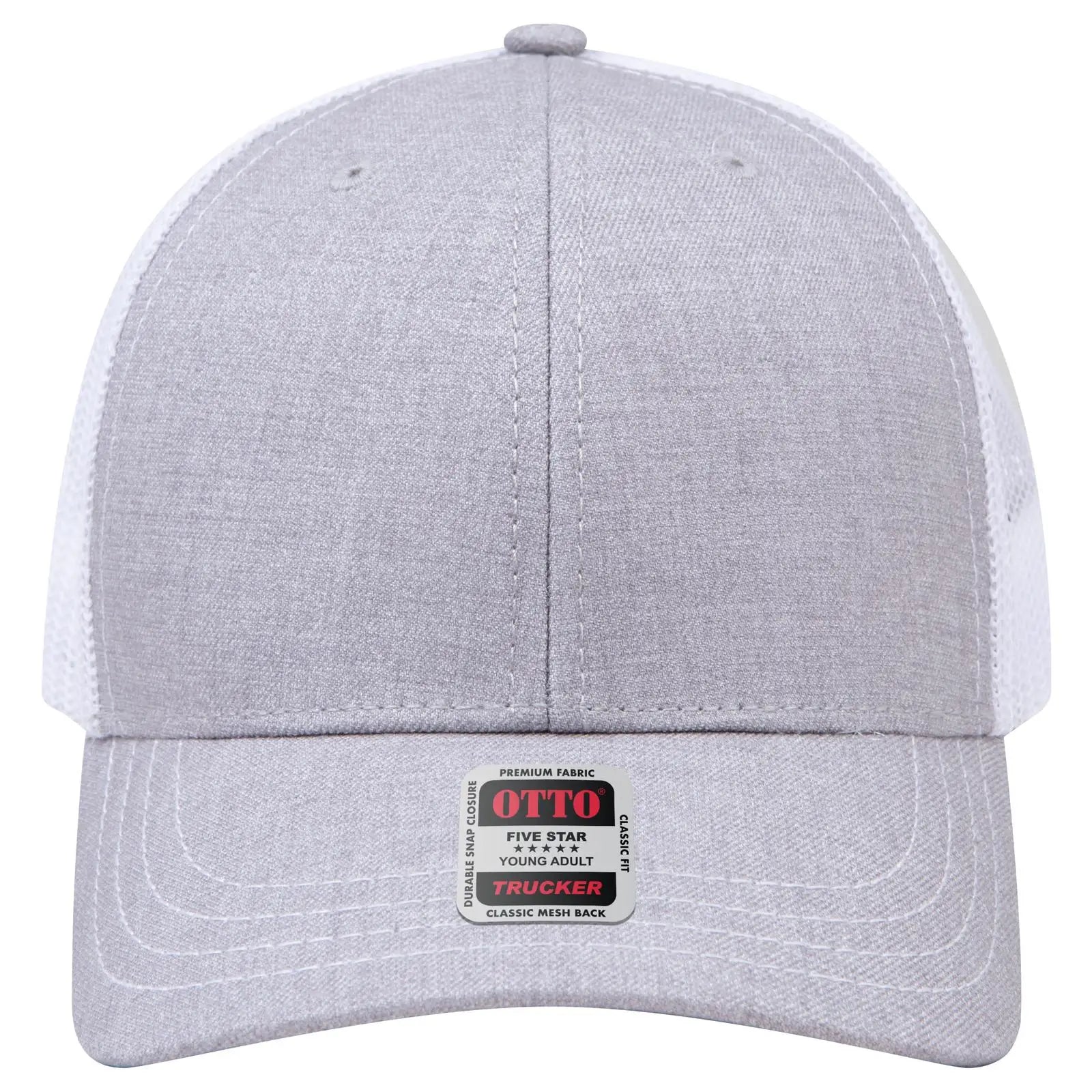 OTTO 112-1 6 Panel Mid Profile Mesh Back Trucker Cap - HeatherGray/HeatherGray/White