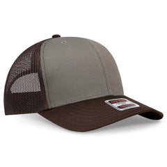 OTTO 112-1 6 Panel Mid Profile Mesh Back Trucker Cap - Dk.Brn/Ol.Grn/Dk.Brn - Dk.Brn/Ol.Grn/Dk.Brn / 7 3/8’’ - 7 5/8’’