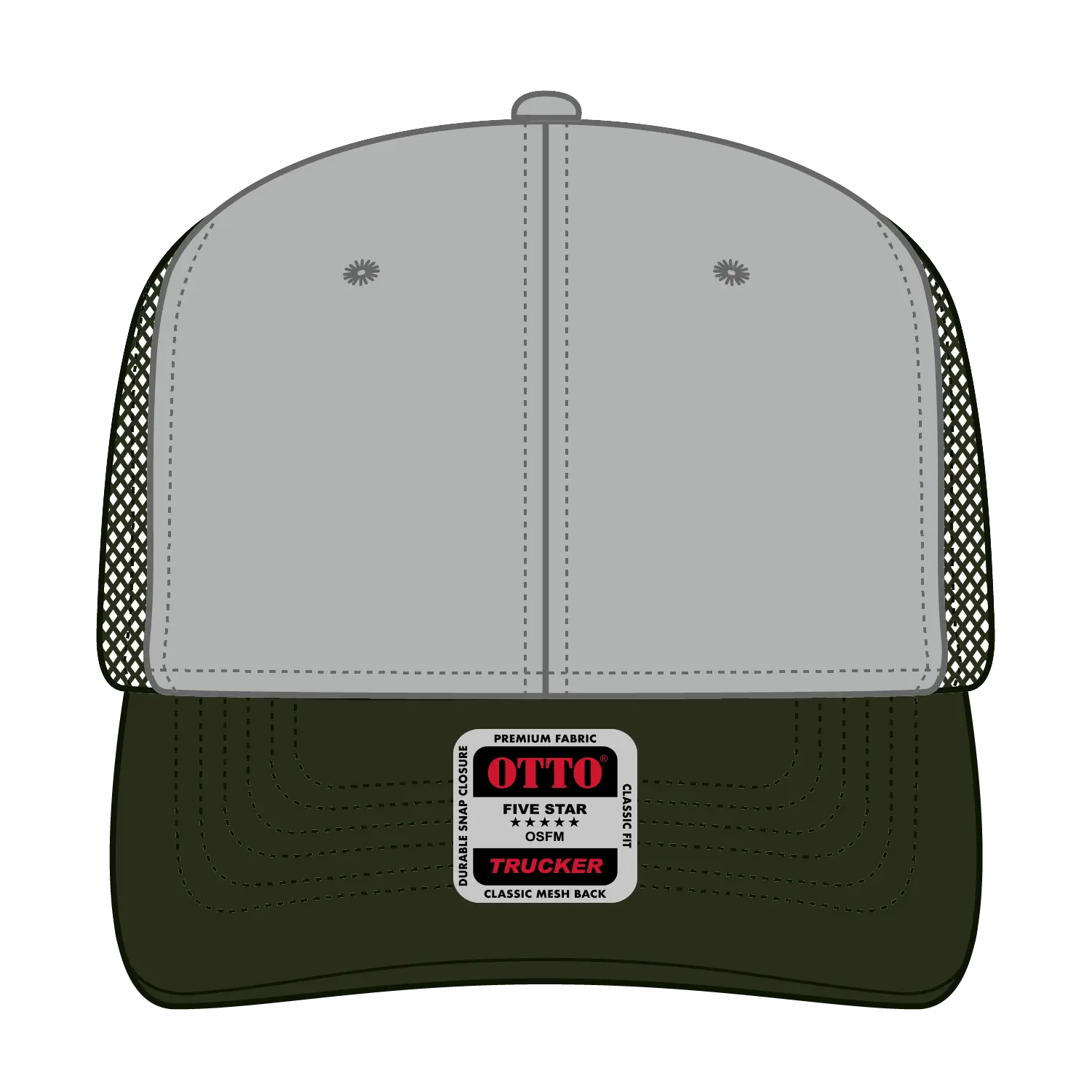OTTO 112-1 6 Panel Mid Profile Mesh Back Trucker Cap - Dk.Ol.Grn/Gry/Dk.Ol.Grn - Dk.Ol.Grn/Gry/Dk.Ol.Grn / 7 3/8’’ - 7