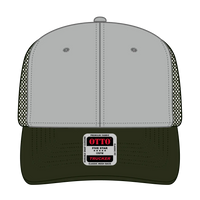 OTTO 112-1 6 Panel Mid Profile Mesh Back Trucker Cap - Dk.Ol.Grn/Gry/Dk.Ol.Grn - Dk.Ol.Grn/Gry/Dk.Ol.Grn / 7 3/8’’ - 7