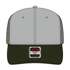 OTTO 112-1 6 Panel Mid Profile Mesh Back Trucker Cap - Dk.Ol.Grn/Gry/Dk.Ol.Grn - Dk.Ol.Grn/Gry/Dk.Ol.Grn / 7 3/8’’ - 7