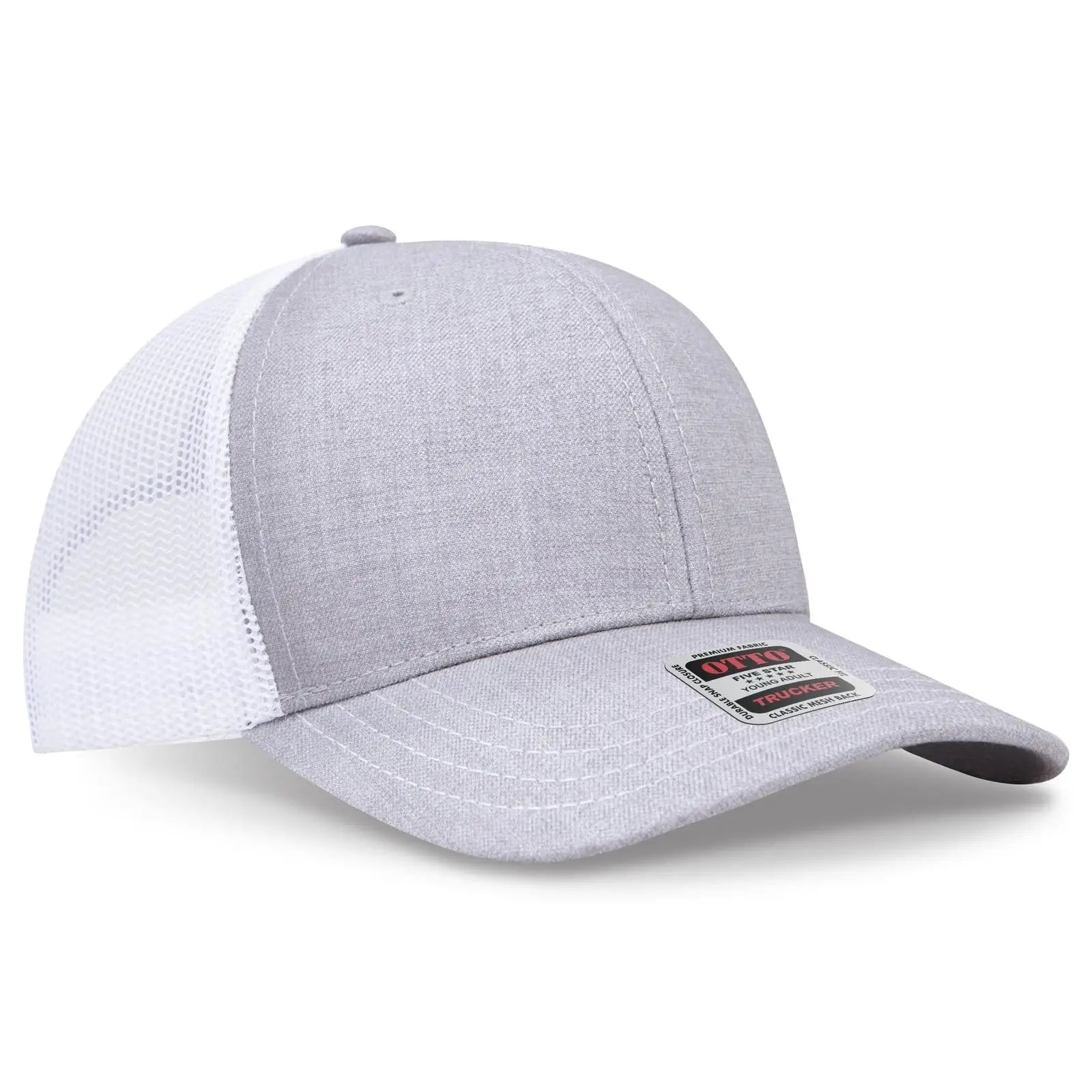 OTTO 112-1 6 Panel Mid Profile Mesh Back Trucker Cap - HeatherGray/HeatherGray/White