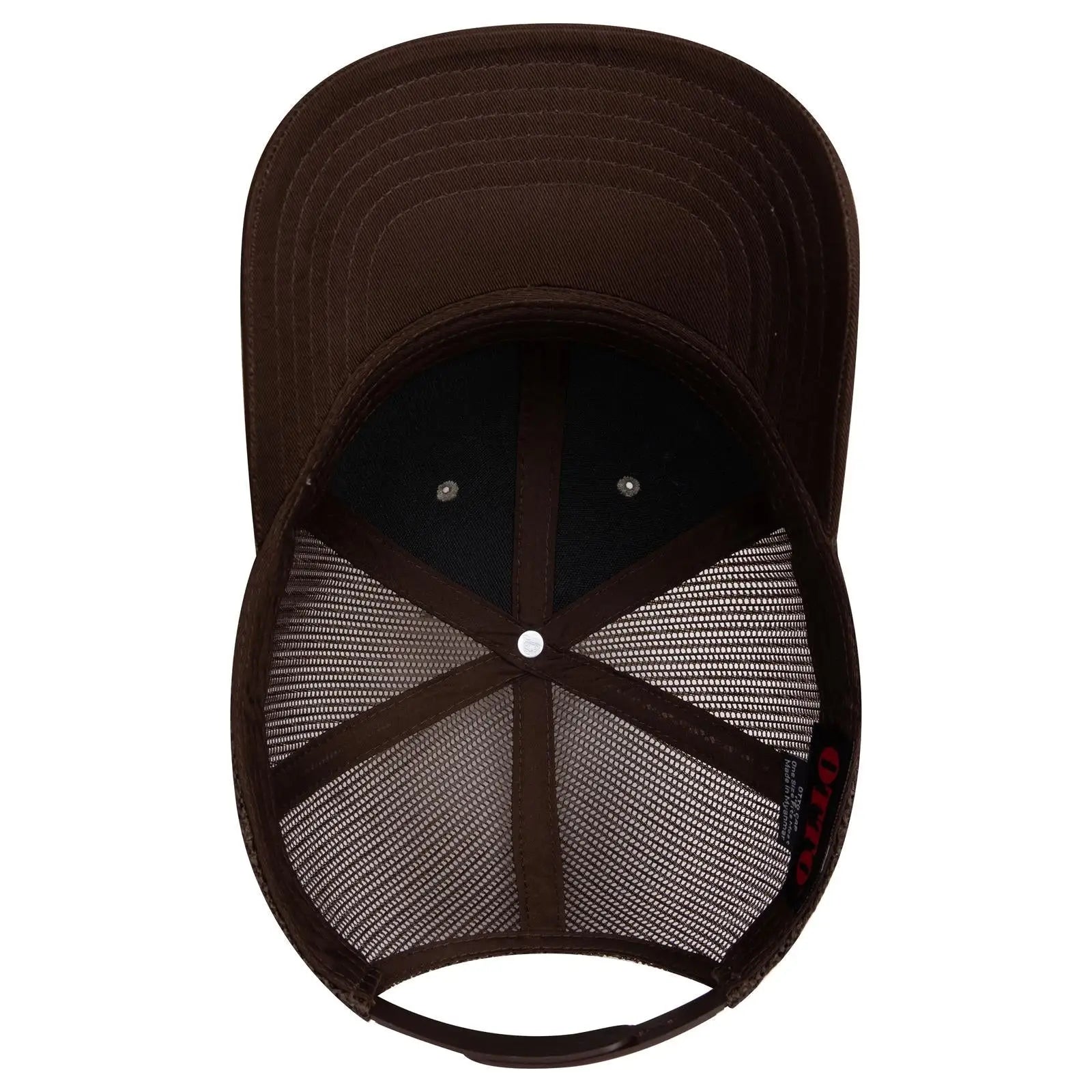 OTTO 112-1 6 Panel Mid Profile Mesh Back Trucker Cap - Dk.Brn/Ol.Grn/Dk.Brn - Dk.Brn/Ol.Grn/Dk.Brn / 7 3/8’’ - 7 5/8’’