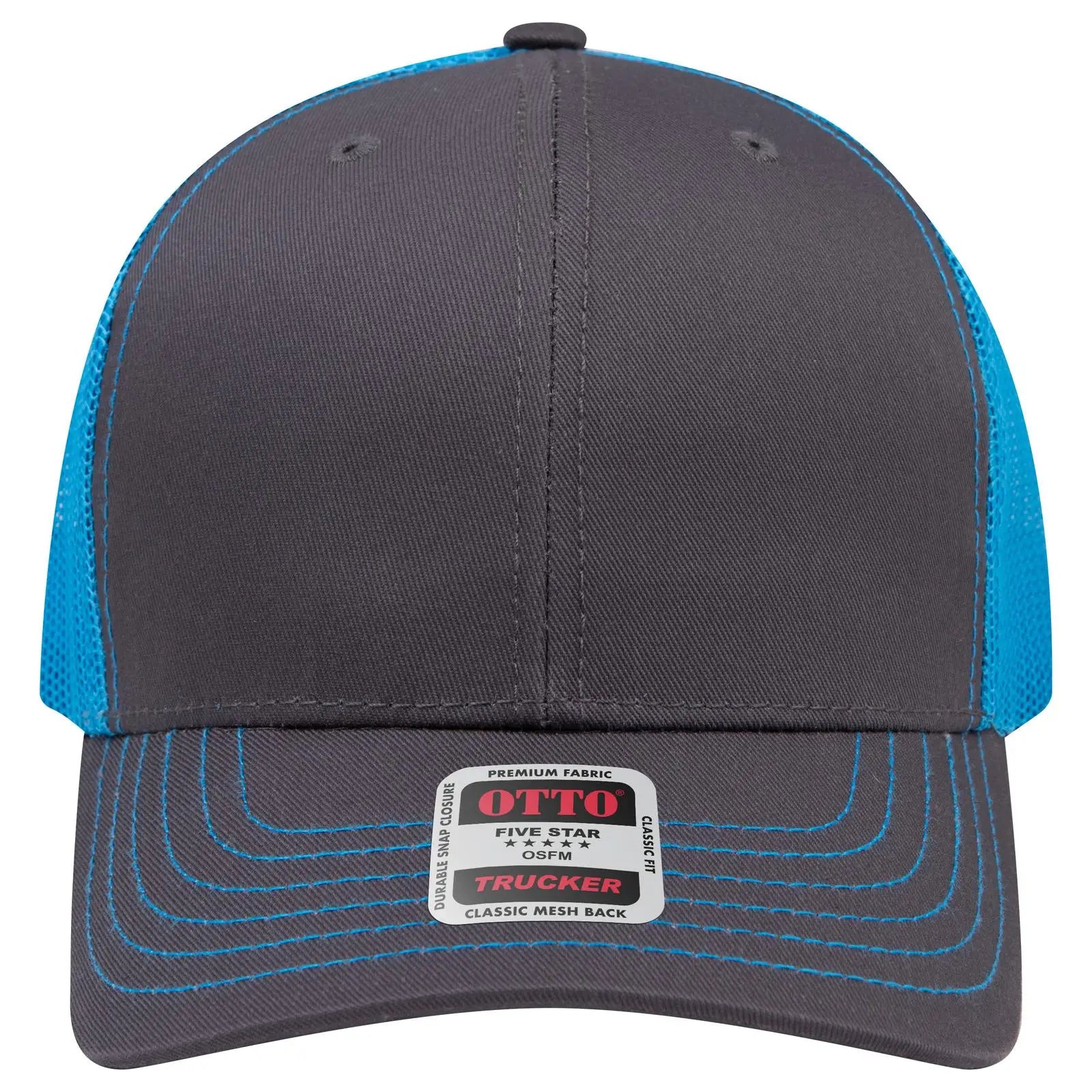 OTTO 112-1 6 Panel Mid Profile Mesh Back Trucker Cap - Ch.Gry/CH.Gry/N.Blu - Ch.Gry/CH.Gry/N.Blu / 7 3/8’’ - 7 5/8’’
