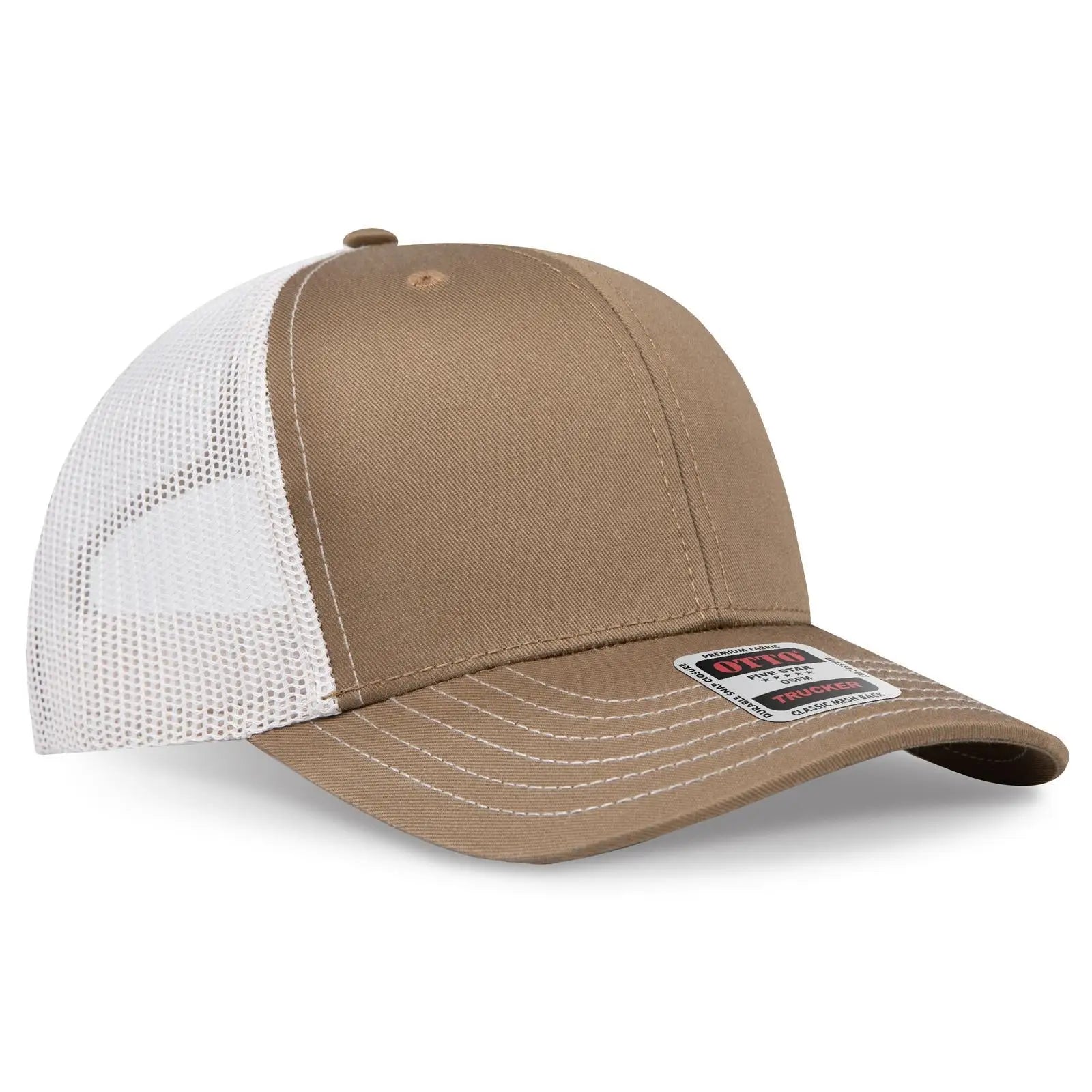OTTO 112-1 6 Panel Mid Profile Mesh Back Trucker Cap - Coy.Brn/Coy.Brn/Lt.Khk - Coy.Brn/Coy.Brn/Lt.Khk / 7 3/8’’ - 7