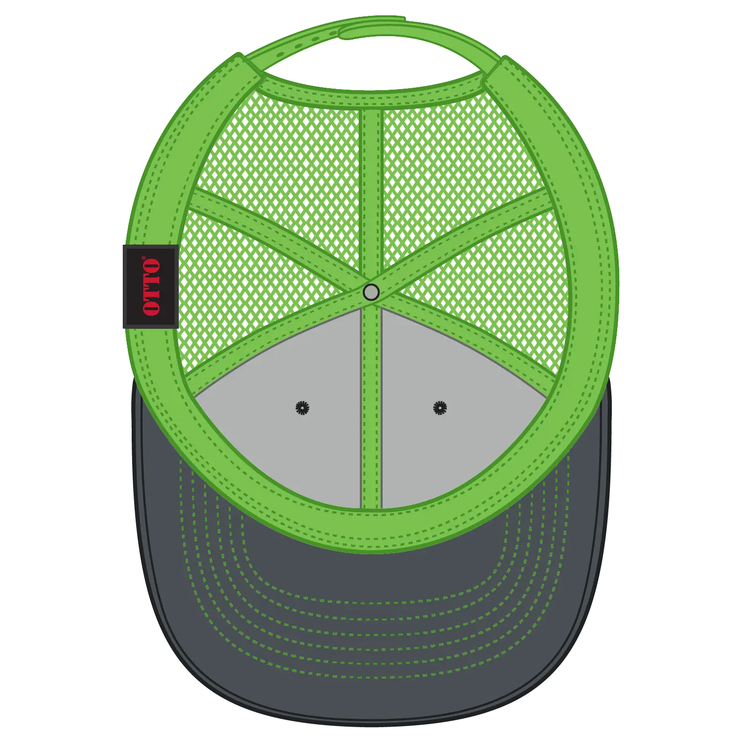 OTTO 112-1 6 Panel Mid Profile Mesh Back Trucker Cap - Ch.Gry/Ch.Gry/N.Grn - Ch.Gry/Ch.Gry/N.Grn / 7 3/8’’ - 7 5/8’’