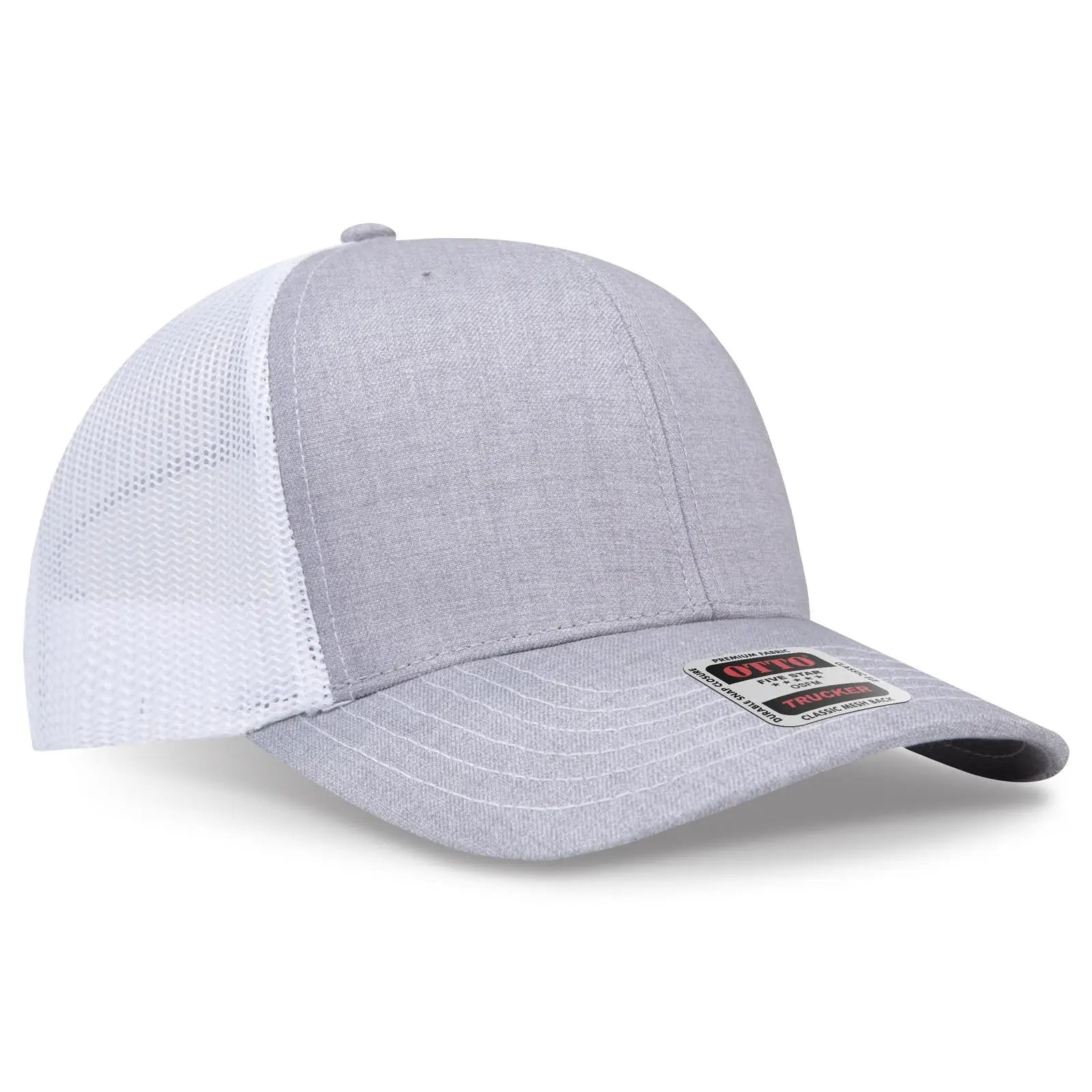 OTTO 112-1 6 Panel Mid Profile Mesh Back Trucker Cap - HeatherGray/HeatherGray/White