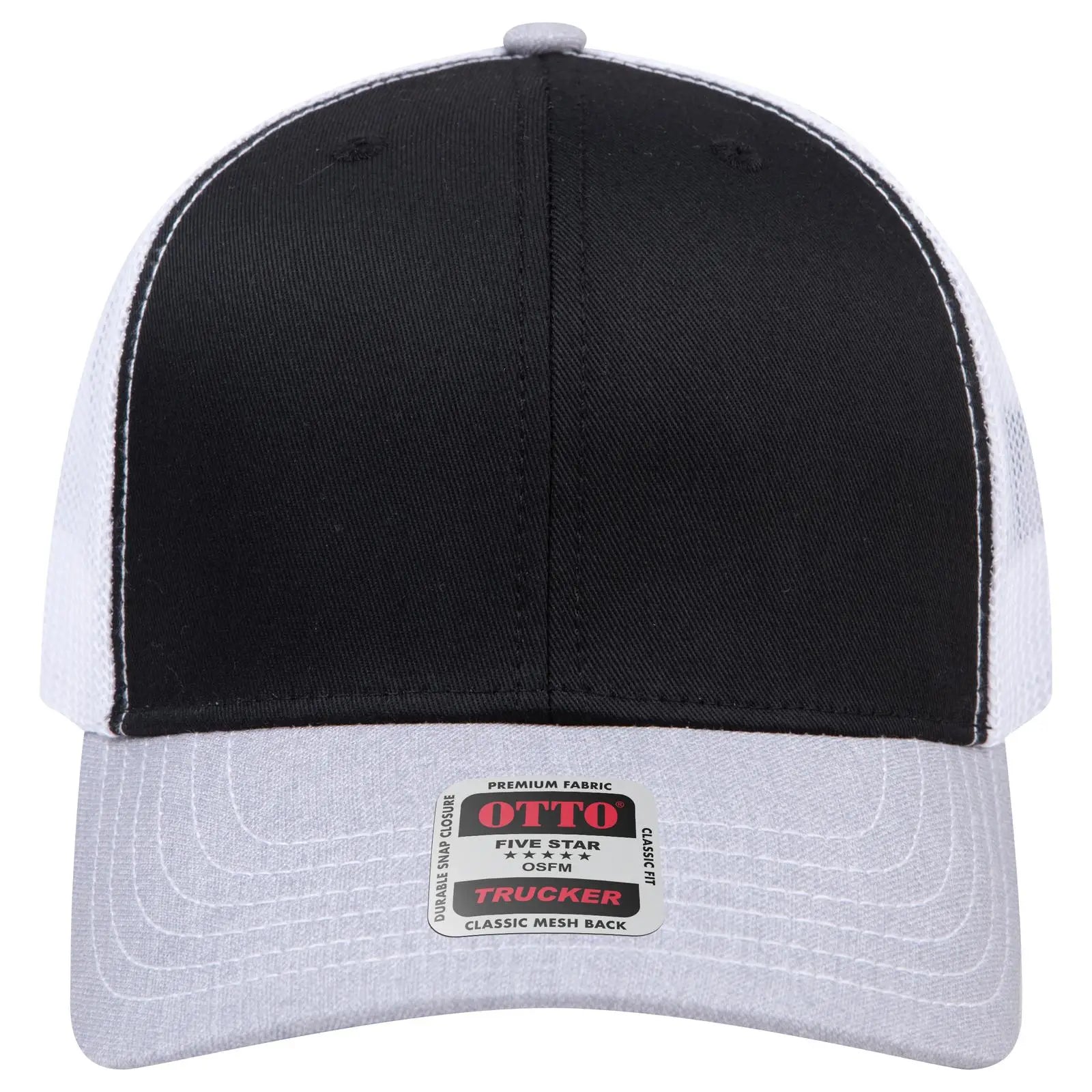 OTTO 112-1 6 Panel Mid Profile Mesh Back Trucker Cap - HeatherGray/Black/White - HeatherGray/Black/White / 7 3/8’’ - 7