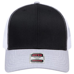 OTTO 112-1 6 Panel Mid Profile Mesh Back Trucker Cap - HeatherGray/Black/White - HeatherGray/Black/White / 7 3/8’’ - 7