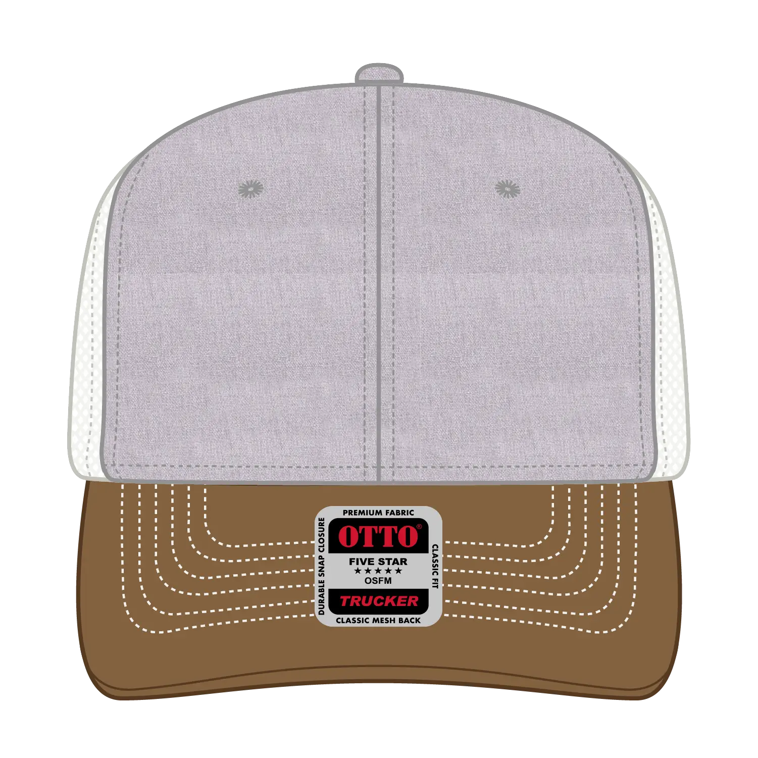 OTTO 112-1 6 Panel Mid Profile Mesh Back Trucker Cap - Coy.Brn/H.Gry/Lt.Khk - Coy.Brn/H.Gry/Lt.Khk / 7 3/8’’ - 7 5/8’’