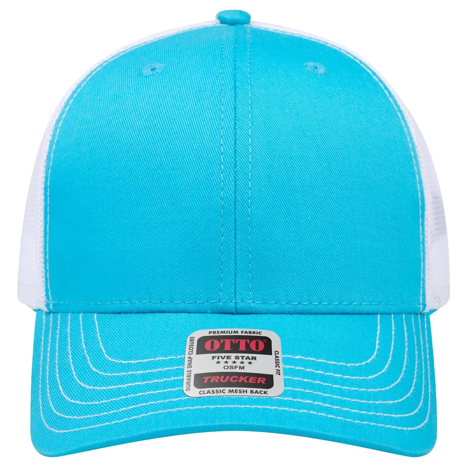 OTTO 112-1 6 Panel Mid Profile Mesh Back Trucker Cap - Aqua/Aqua/Wht - Aqua/Aqua/Wht / 7 3/8’’ - 7 5/8’’
