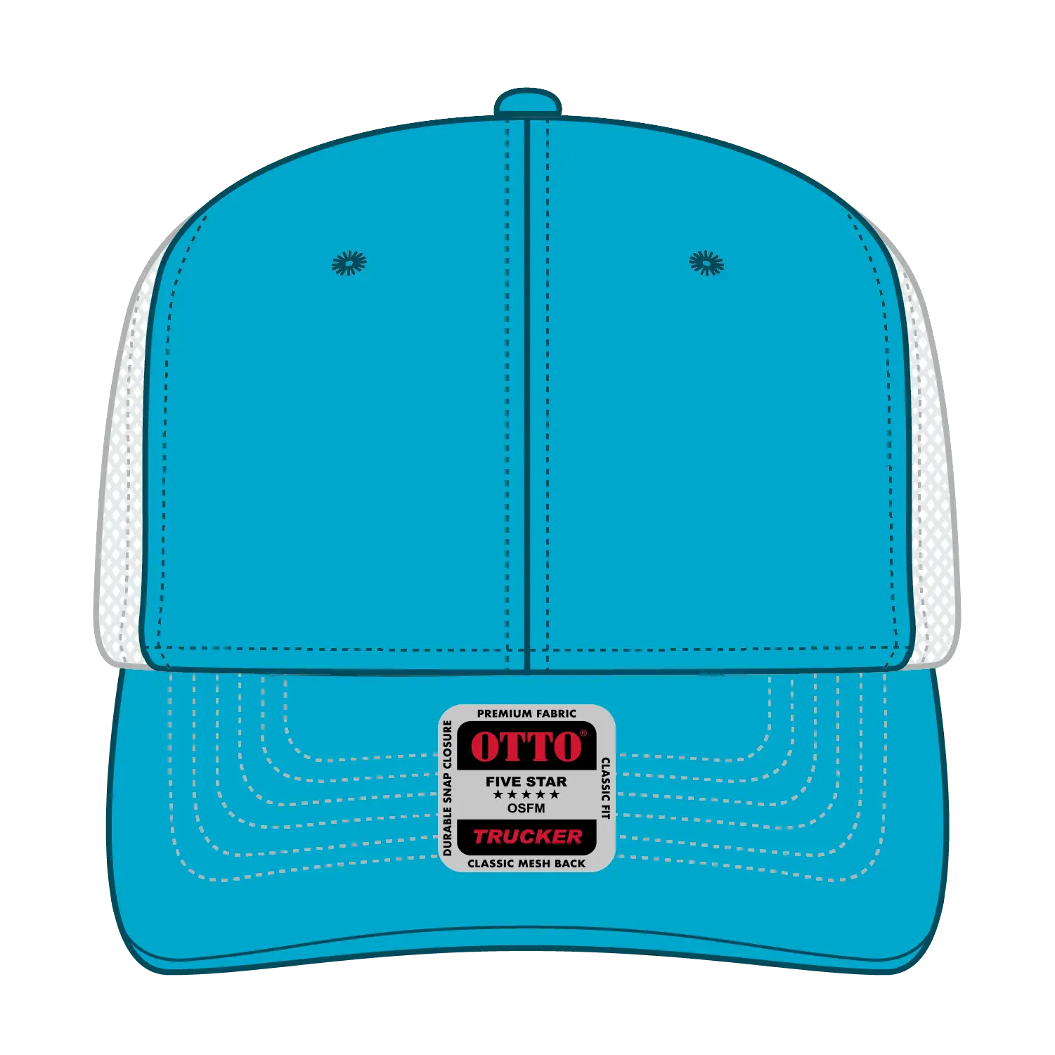 OTTO 112-1 6 Panel Mid Profile Mesh Back Trucker Cap - Aqua/Aqua/Wht - Aqua/Aqua/Wht / 7 3/8’’ - 7 5/8’’