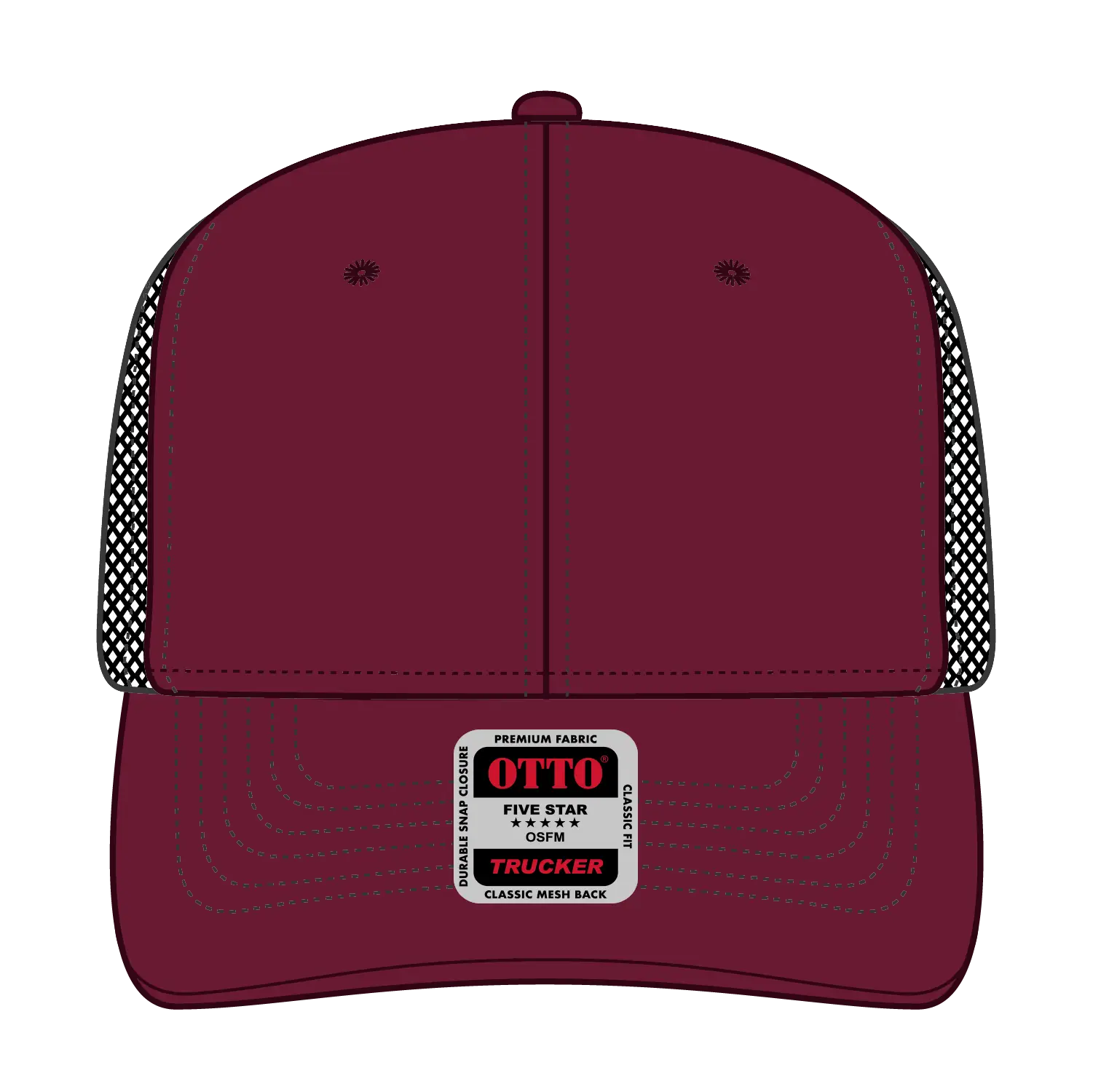 OTTO 112-1 6 Panel Mid Profile Mesh Back Trucker Cap - Bg.Mrn/Bg.Mrn/Blk - Bg.Mrn/Bg.Mrn/Blk / 7 3/8’’ - 7 5/8’’