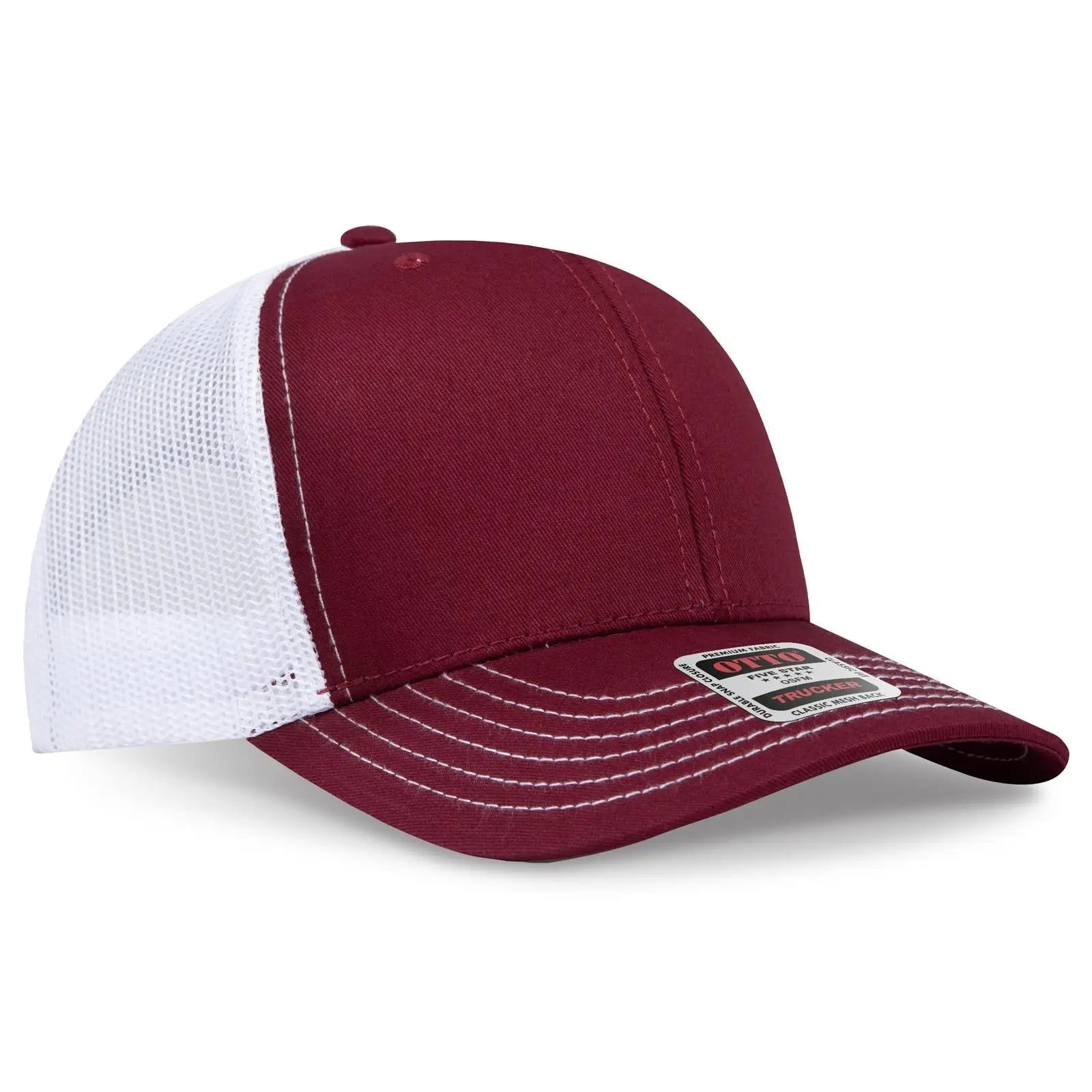 OTTO 112-1 6 Panel Mid Profile Mesh Back Trucker Cap - Bg.Mrn/Bg.Mrn/Wht - Bg.Mrn/Bg.Mrn/Wht / 7 3/8’’ - 7 5/8’’