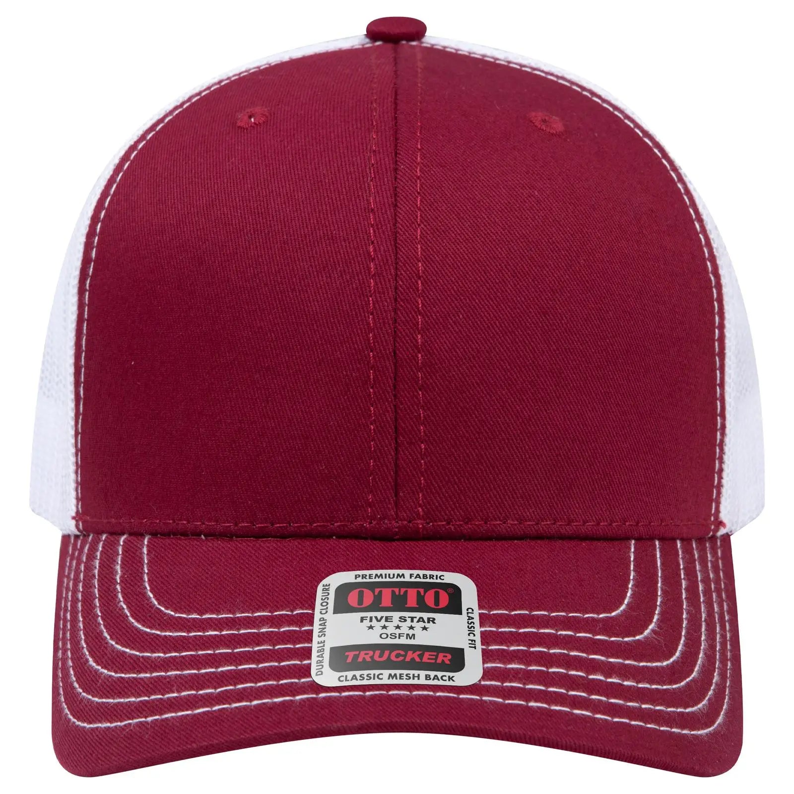 OTTO 112-1 6 Panel Mid Profile Mesh Back Trucker Cap - Bg.Mrn/Bg.Mrn/Wht - Bg.Mrn/Bg.Mrn/Wht / 7 3/8’’ - 7 5/8’’