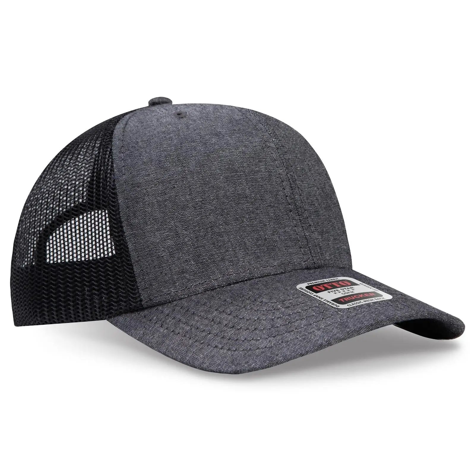 OTTO 112-1 6 Panel Mid Profile Mesh Back Trucker Cap - Black - Black / 7 3/8’’ - 7 5/8’’