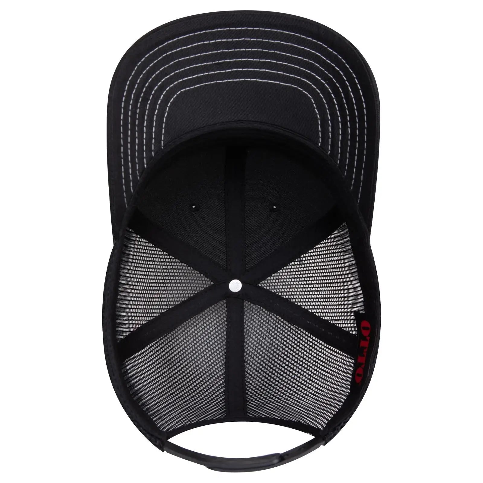OTTO 112-1 6 Panel Mid Profile Mesh Back Trucker Cap - Black - Black / 7 3/8’’ - 7 5/8’’