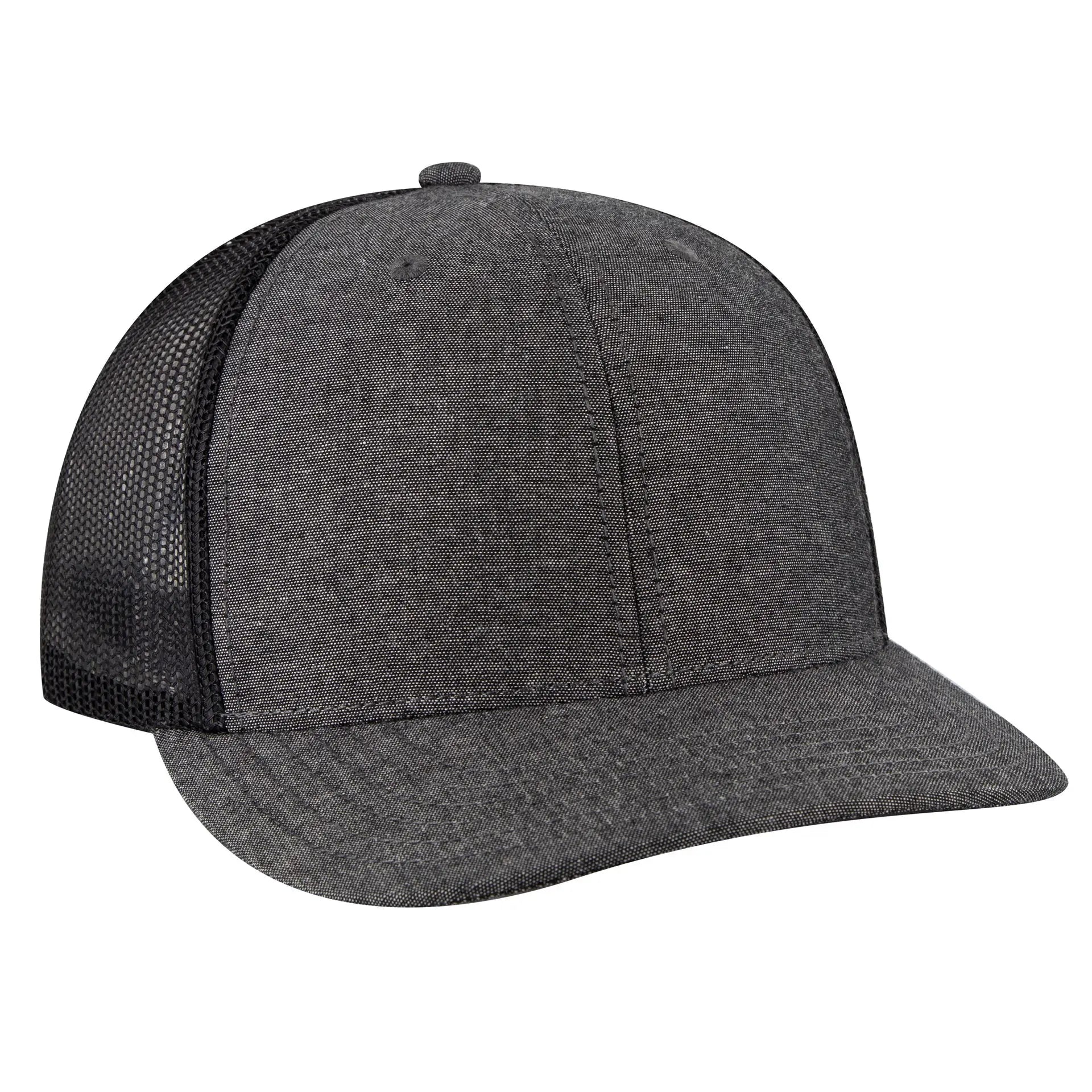OTTO 112-1 6 Panel Mid Profile Mesh Back Trucker Cap - Black - Black / 7 3/8’’ - 7 5/8’’