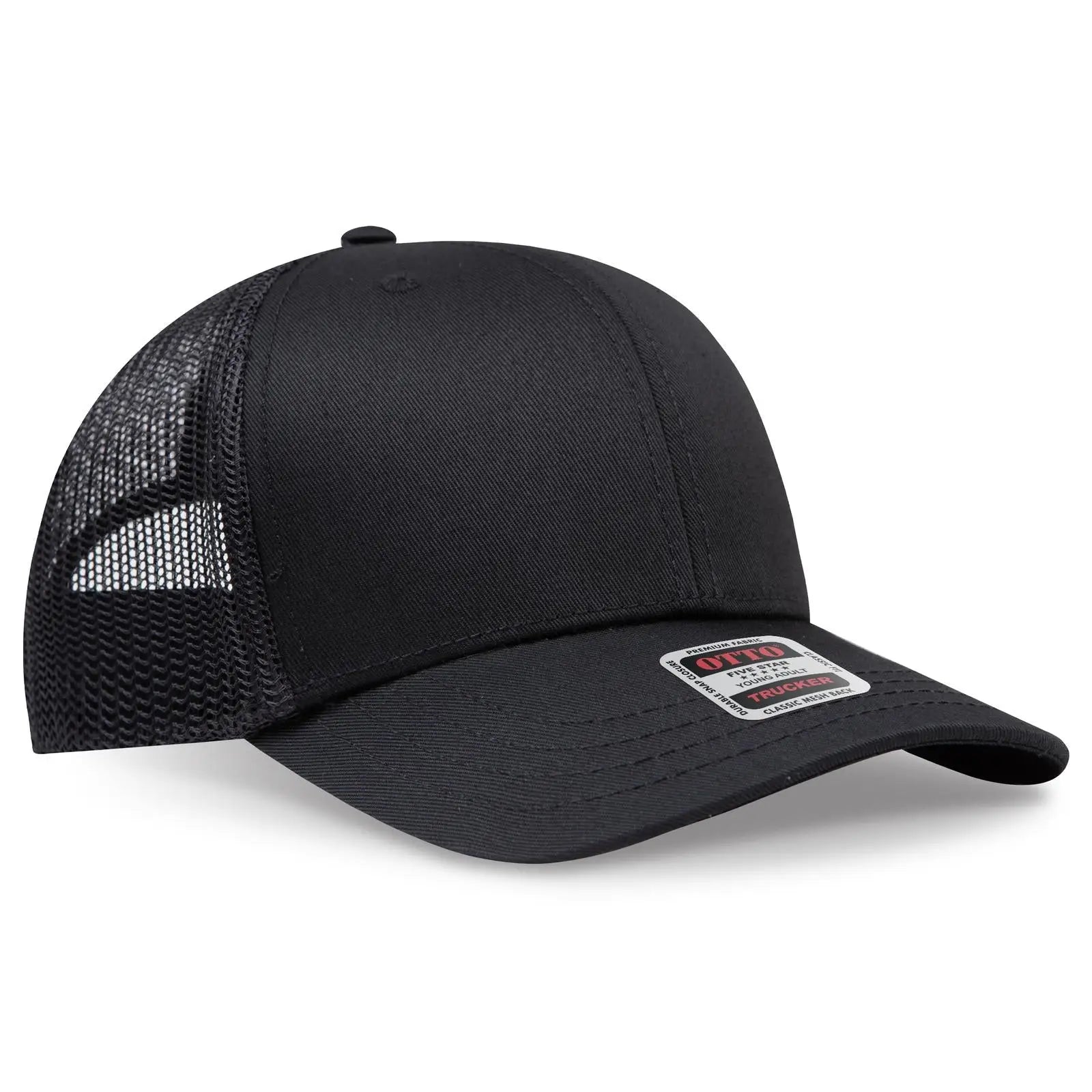 OTTO 112-1 6 Panel Mid Profile Mesh Back Trucker Cap - Black