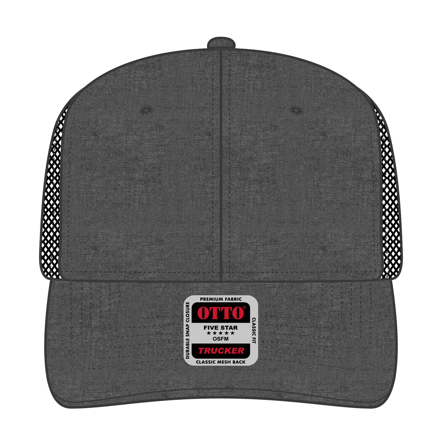 OTTO 112-1 6 Panel Mid Profile Mesh Back Trucker Cap - Black - Black / 7 3/8’’ - 7 5/8’’