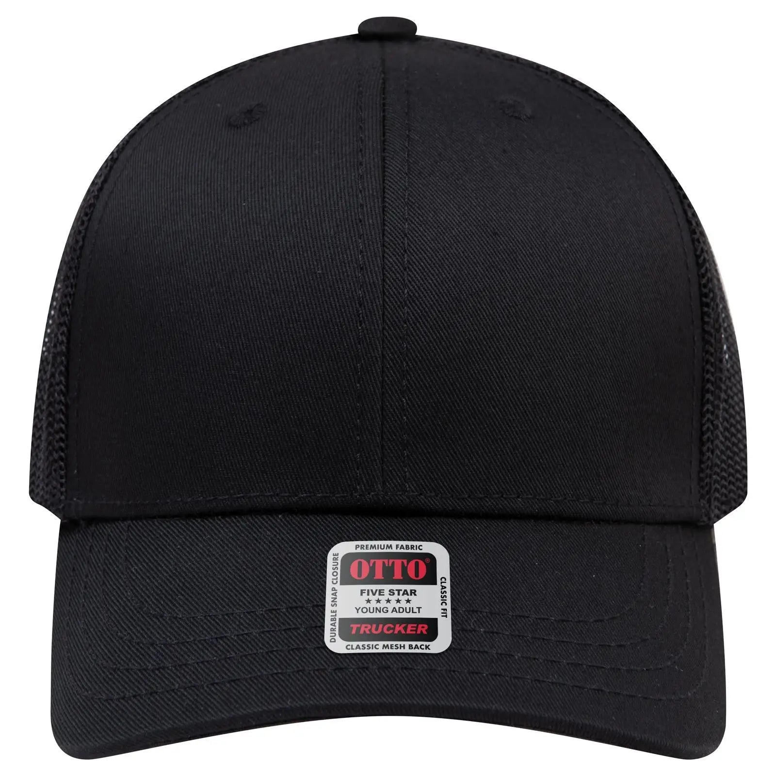 OTTO 112-1 6 Panel Mid Profile Mesh Back Trucker Cap - Black