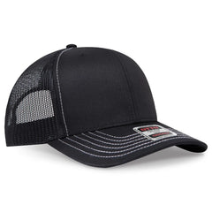 OTTO 112-1 6 Panel Mid Profile Mesh Back Trucker Cap - Black - Black / 7 3/8’’ - 7 5/8’’
