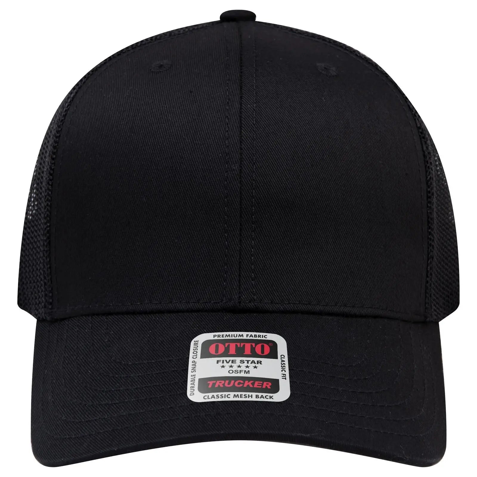 OTTO 112-1 6 Panel Mid Profile Mesh Back Trucker Cap - Black