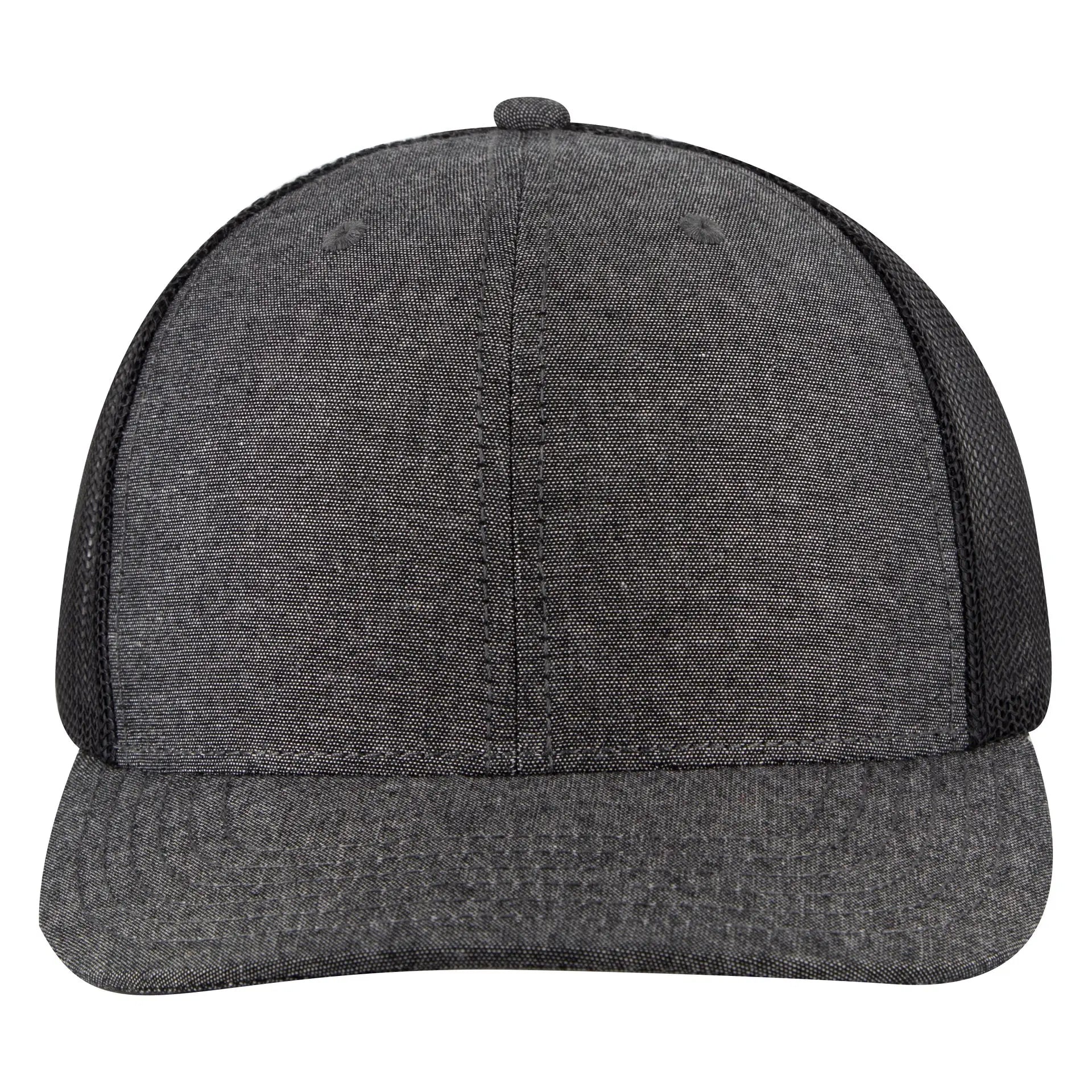 OTTO 112-1 6 Panel Mid Profile Mesh Back Trucker Cap - Black - Black / 7 3/8’’ - 7 5/8’’