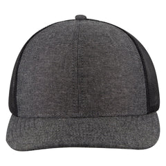 OTTO 112-1 6 Panel Mid Profile Mesh Back Trucker Cap - Black - Black / 7 3/8’’ - 7 5/8’’