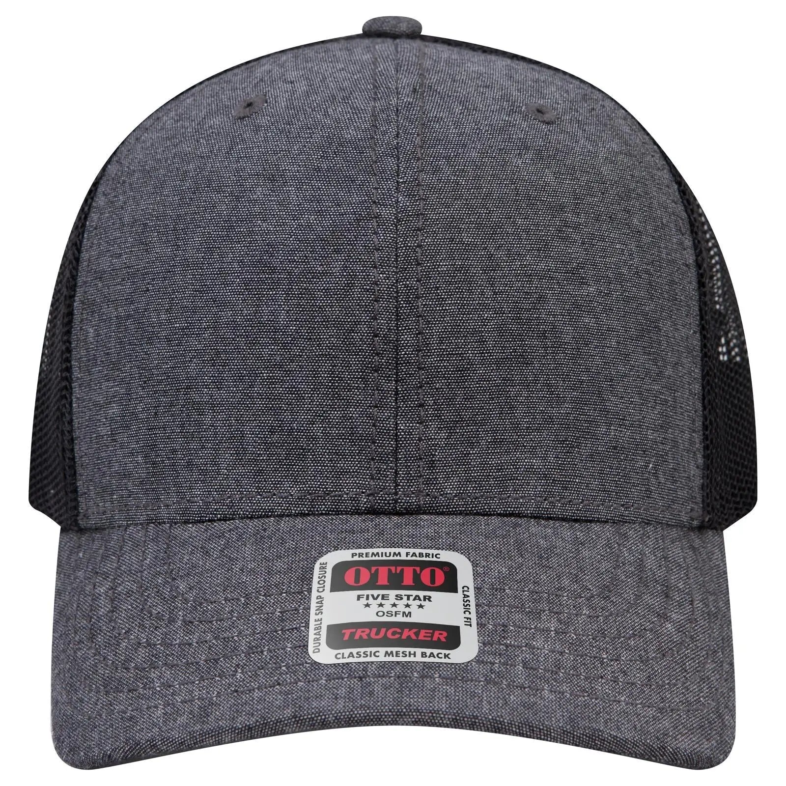 OTTO 112-1 6 Panel Mid Profile Mesh Back Trucker Cap - Black - Black / 7 3/8’’ - 7 5/8’’