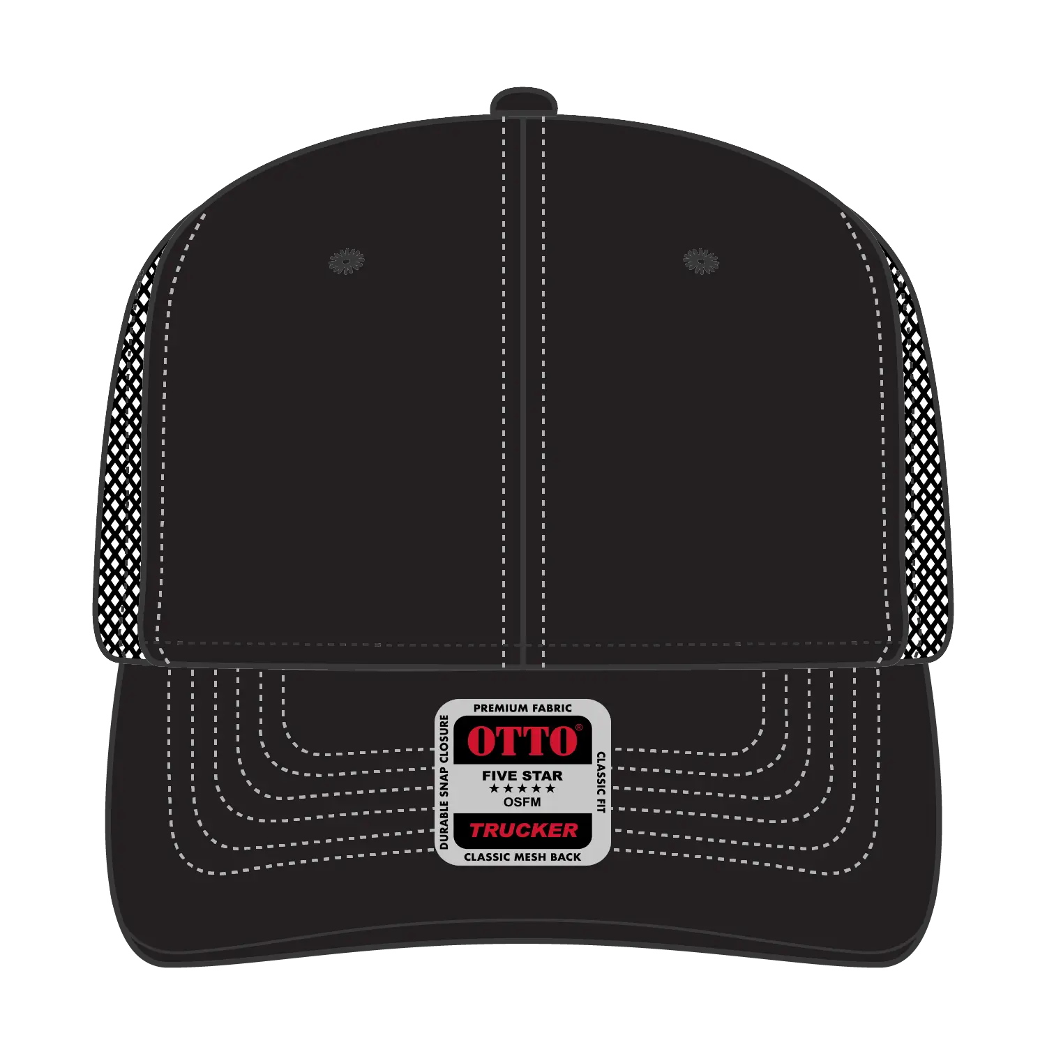 OTTO 112-1 6 Panel Mid Profile Mesh Back Trucker Cap - Black - Black / 7 3/8’’ - 7 5/8’’