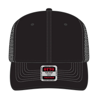 OTTO 112-1 6 Panel Mid Profile Mesh Back Trucker Cap - Black - Black / 7 3/8’’ - 7 5/8’’