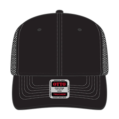 OTTO 112-1 6 Panel Mid Profile Mesh Back Trucker Cap - Black - Black / 7 3/8’’ - 7 5/8’’