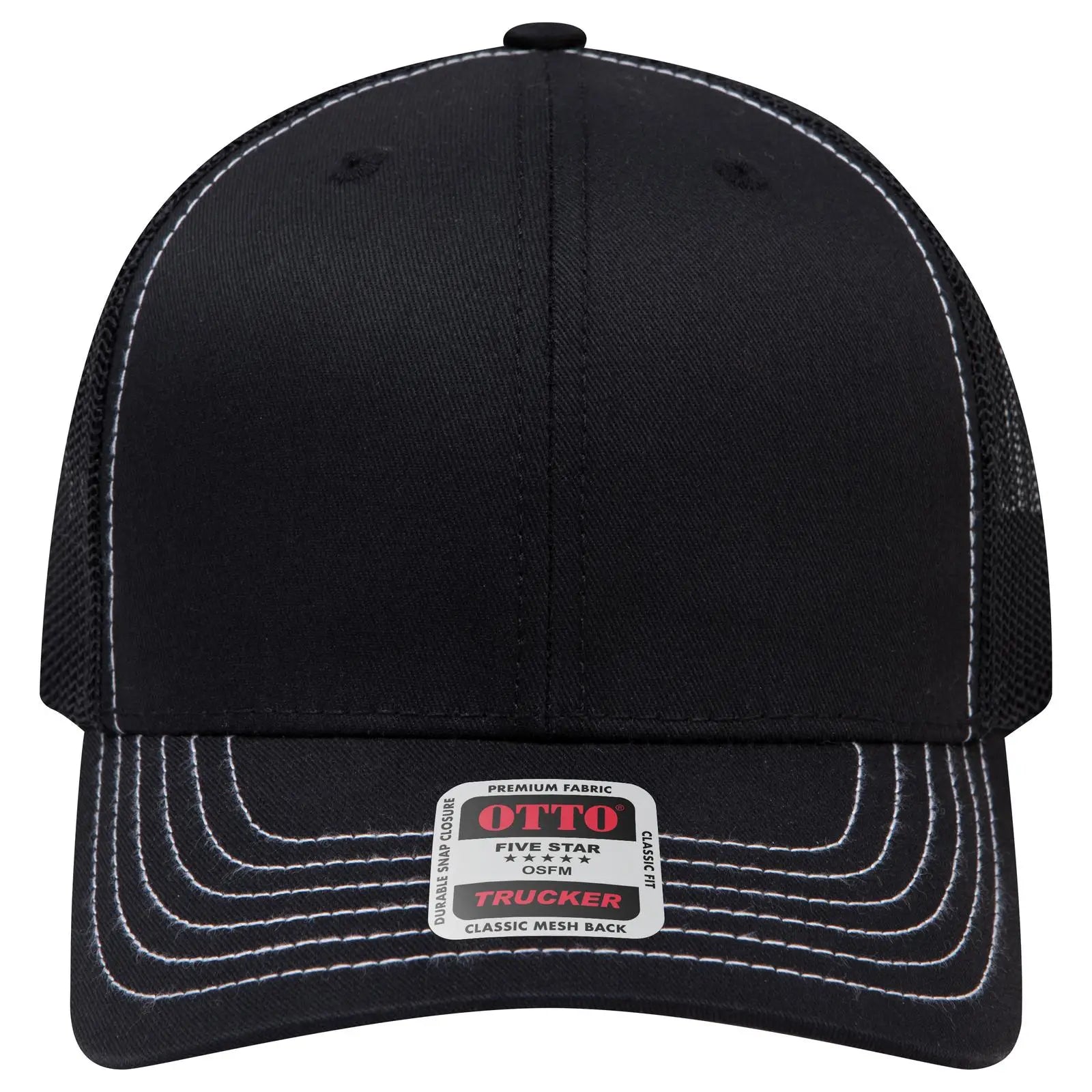 OTTO 112-1 6 Panel Mid Profile Mesh Back Trucker Cap - Black - Black / 7 3/8’’ - 7 5/8’’