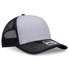 OTTO 112-1 6 Panel Mid Profile Mesh Back Trucker Cap - Black/Heather Gray/Black - Black/Heather Gray/Black / 7 3/8’’