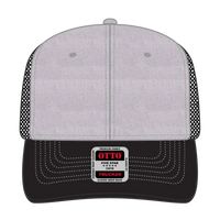 OTTO 112-1 6 Panel Mid Profile Mesh Back Trucker Cap - Black/Heather Gray/Black - Black/Heather Gray/Black / 7 3/8’’