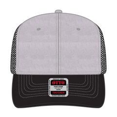 OTTO 112-1 6 Panel Mid Profile Mesh Back Trucker Cap - Black/Heather Gray/Black - Black/Heather Gray/Black / 7 3/8’’