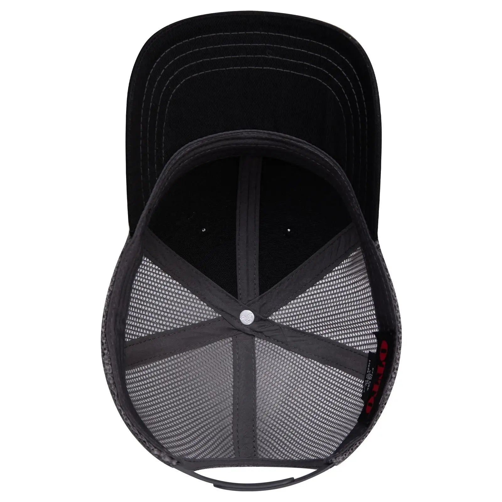 OTTO 112-1 6 Panel Mid Profile Mesh Back Trucker Cap - Blk/Blk/Ch.Gry