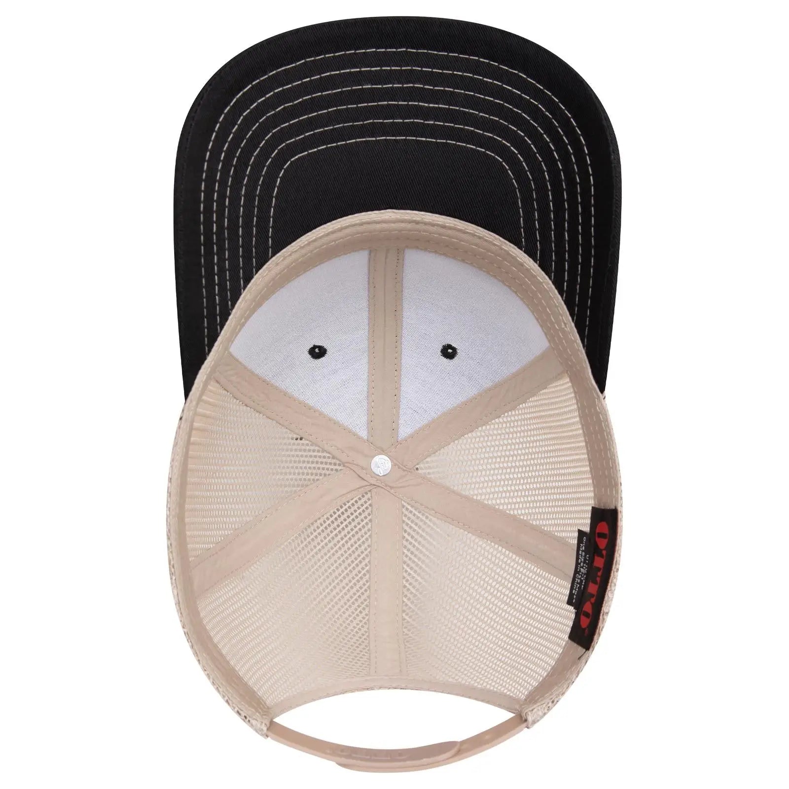 OTTO 112-1 6 Panel Mid Profile Mesh Back Trucker Cap - Blk/Blk/Kha