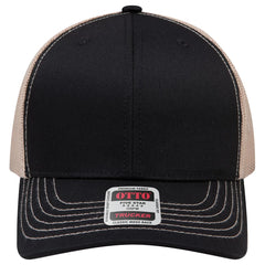 OTTO 112-1 6 Panel Mid Profile Mesh Back Trucker Cap - Blk/Blk/Kha