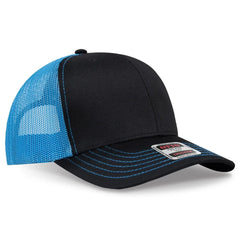 OTTO 112-1 6 Panel Mid Profile Mesh Back Trucker Cap - Blk/Blk/N.Blue - Blk/Blk/N.Blue / 7 3/8’’ - 7 5/8’’