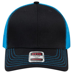 OTTO 112-1 6 Panel Mid Profile Mesh Back Trucker Cap - Blk/Blk/N.Blue - Blk/Blk/N.Blue / 7 3/8’’ - 7 5/8’’