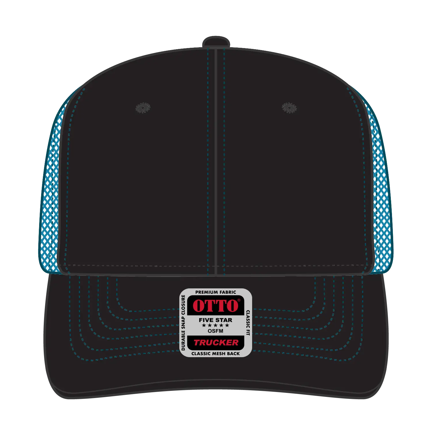 OTTO 112-1 6 Panel Mid Profile Mesh Back Trucker Cap - Blk/Blk/N.Blue - Blk/Blk/N.Blue / 7 3/8’’ - 7 5/8’’
