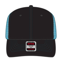 OTTO 112-1 6 Panel Mid Profile Mesh Back Trucker Cap - Blk/Blk/N.Blue - Blk/Blk/N.Blue / 7 3/8’’ - 7 5/8’’